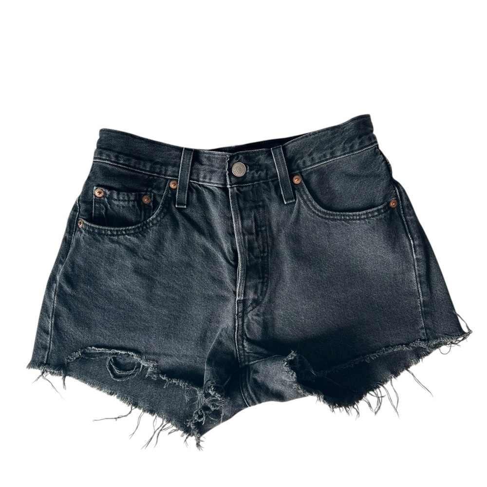 Levi’s 501 Cutoff Shorts 25 Black Distressed Button Fly High Rise